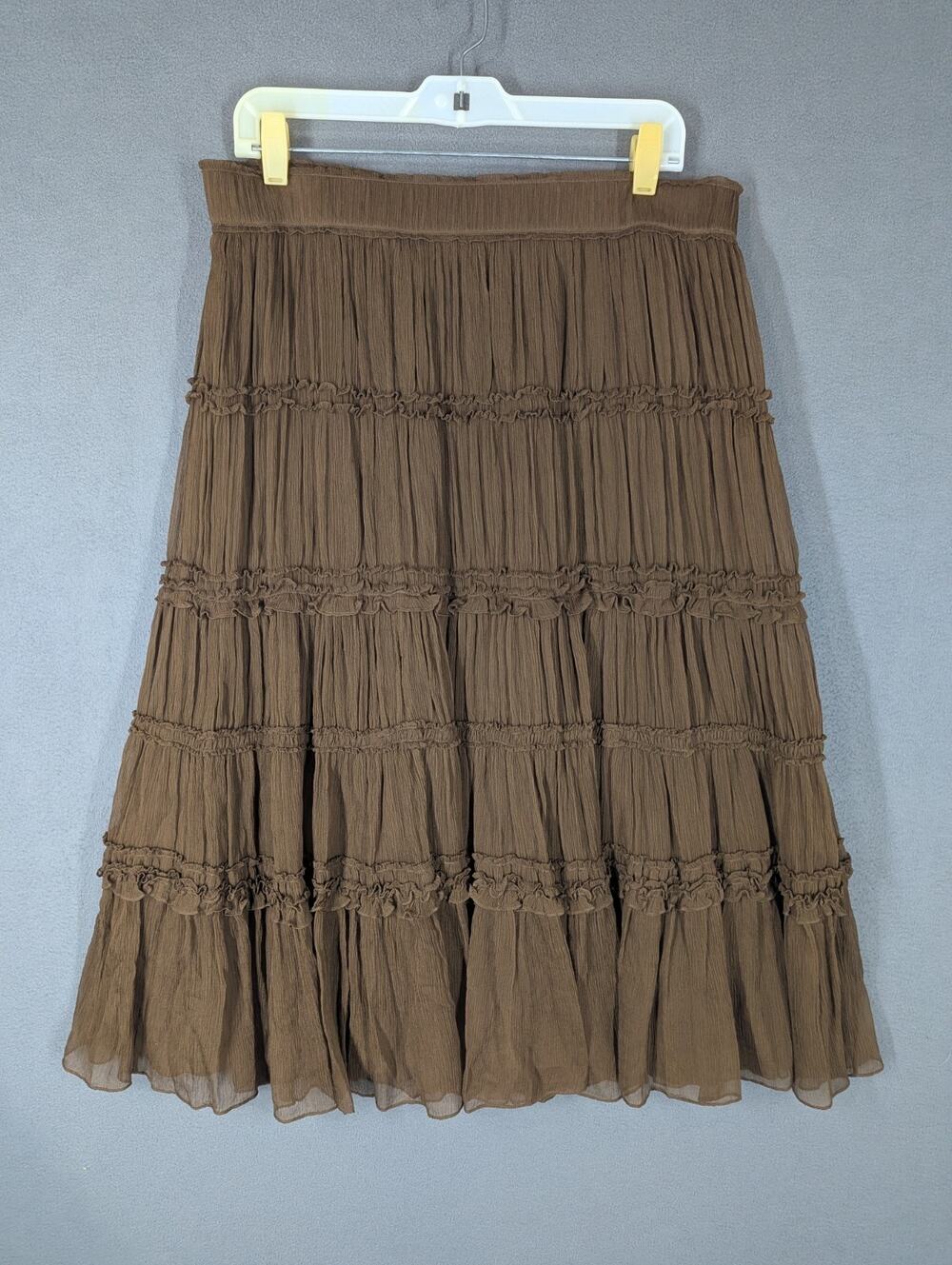 DKNY Silk Skirt Size 8 Brown Maxi Pleated Layered NWT